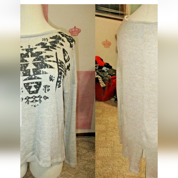 NEW DIRECTIONS WEEKEND Tan w/ Black Aztec Abstract Silver Rivet Mesh Sweater 2X - Picture 4 of 4